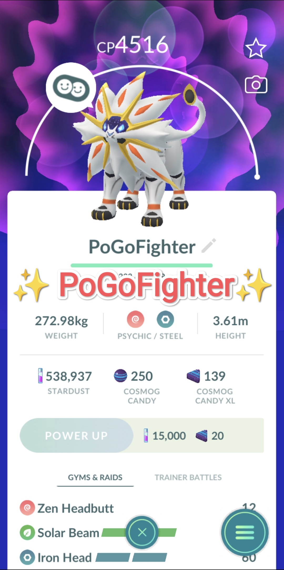 Pokémon GO Solgaleo Max CP Level 40 / Level 50 – Unlock 2nd Charge ATK –  PVP Master League – TRADE (Read Describe) - PoGoFighter