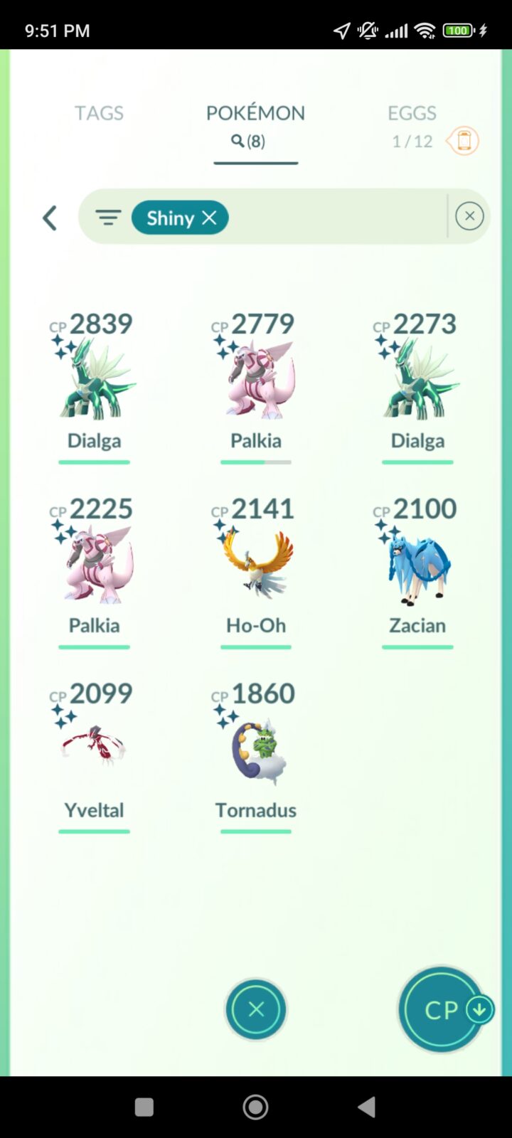Pokémon GO Shiny Ho-Oh, Palkia x2, Dialga x2, Zacian, Yveltal, Tornadus - Mini Account (Read Describe)