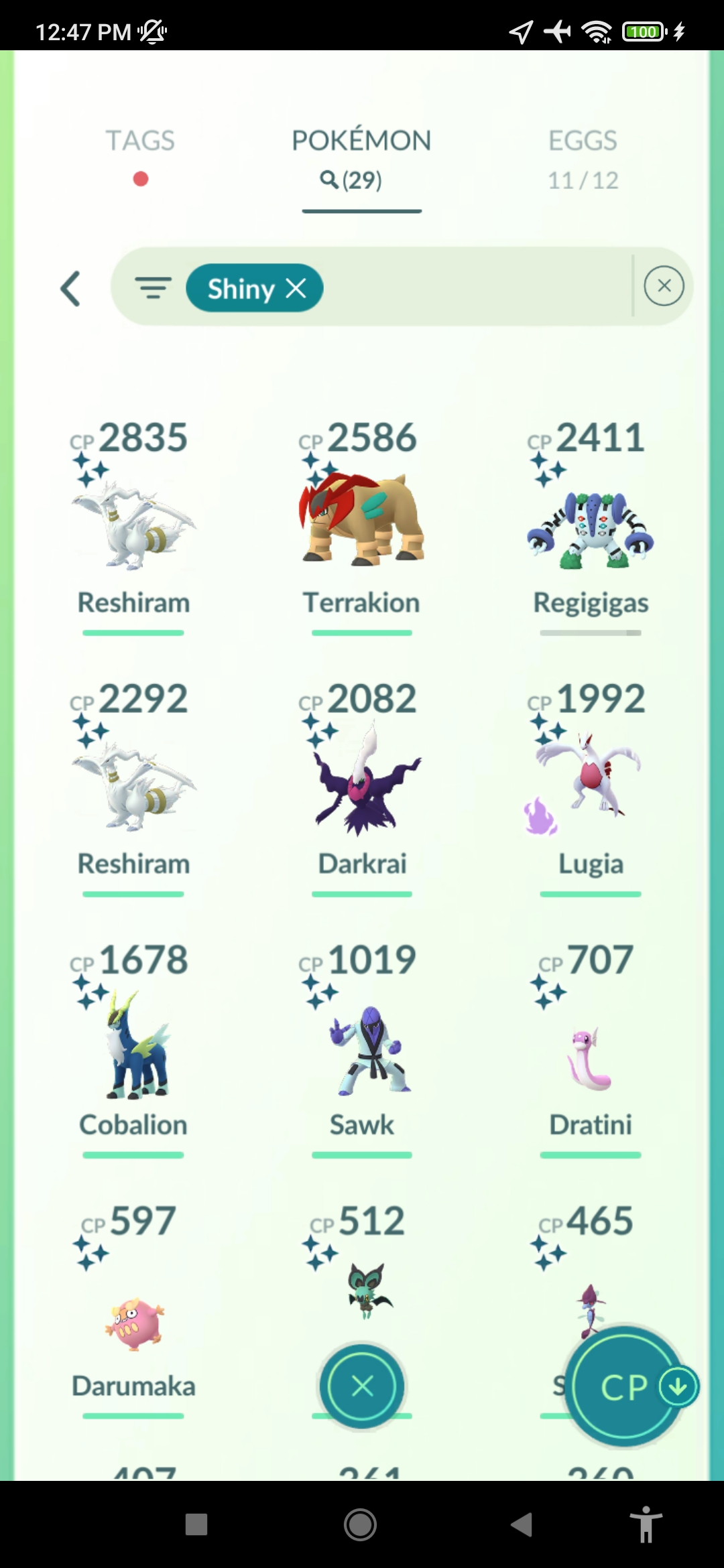 Pokémon GO Shiny Reshiram x2, Terrakion, Shadow Lugia, Cobalion, Regigigas - Mini Account (Read Describe)