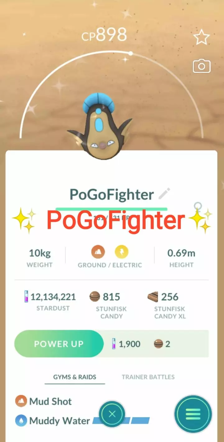 Pokémon GO Shiny Stunfisk – Trade 20.000 stardust (Read Describe)