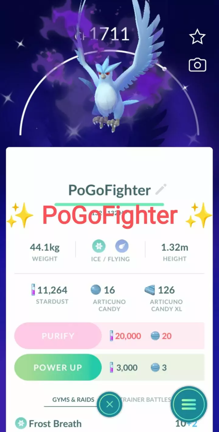 Pokémon GO Shiny Shadow Articuno – Mini Account (Read Describe)