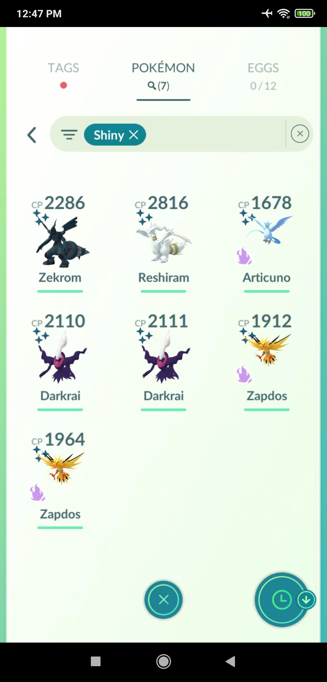 Pokémon GO Shiny Zekrom, Reshiram, Darkrai x2, Shadow Zapdos x2, Shadow Articuno - Mini Account (Read Describe)