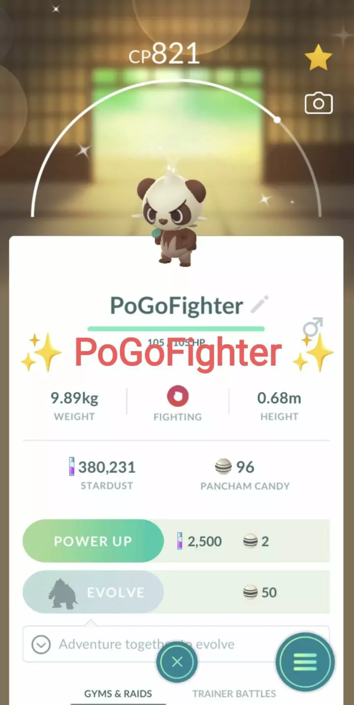 Pokémon GO Shiny Pancham – Trade 1.000.000 stardust (Read Describe)