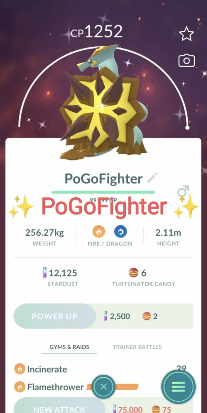 Pokémon GO Shiny Turtonator – Trade 20.000 stardust (Read Describe)