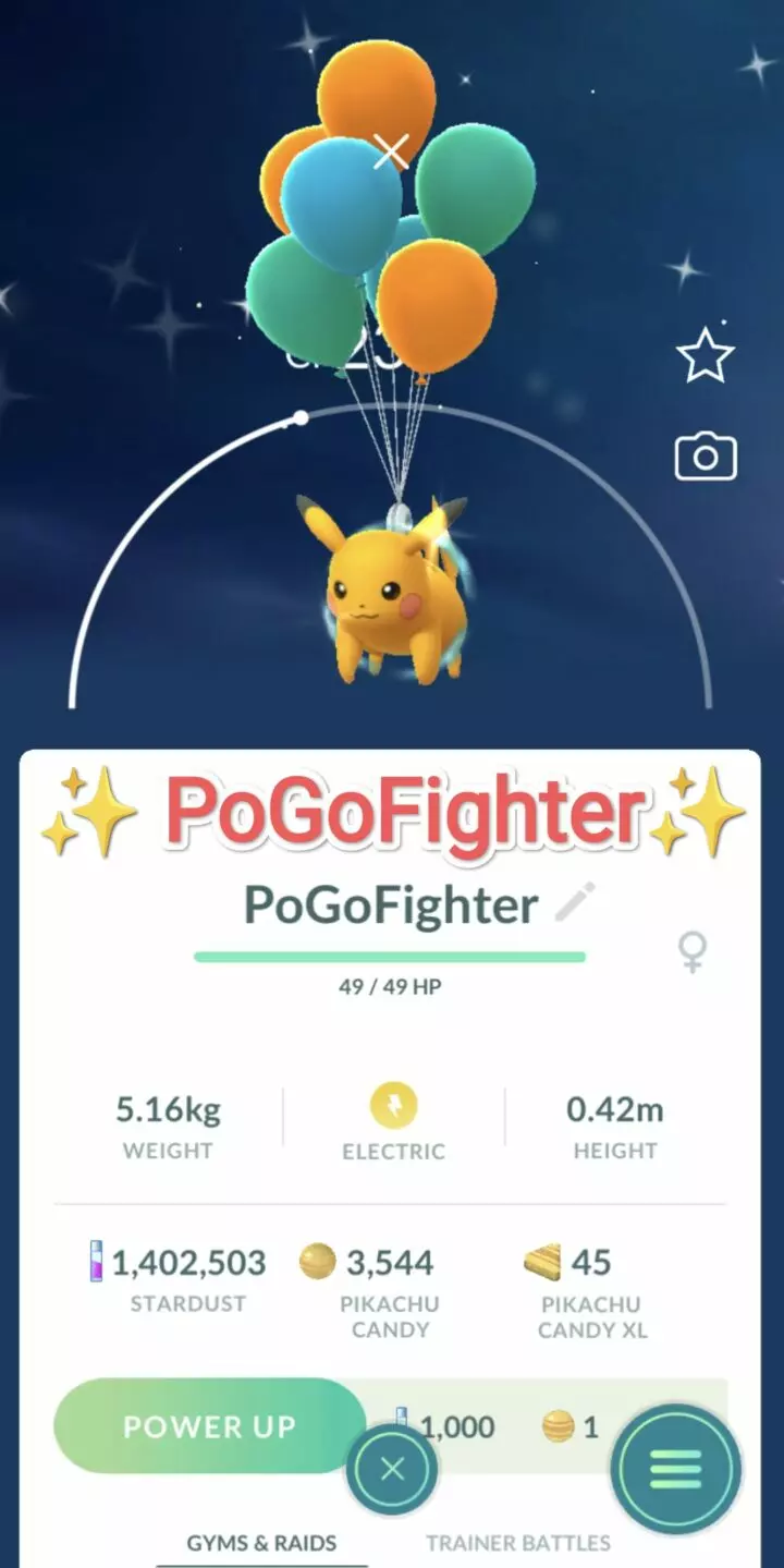 Pokémon GO Shiny Flying Pikachu with Orange Balloons - Jeju Island, South Korea – Trade 20.000 stardust (Read Describe)