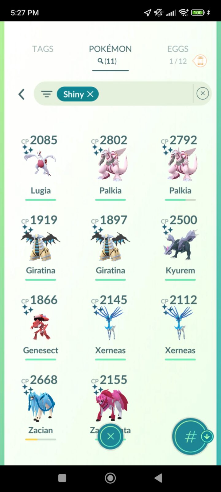 Pokémon GO Shiny Kyurem, Palkia x2, Giratina x2, Genesect, Lugia, Zamazenta, Zacian, Xerneas x2 - Mini Account (Read Describe)