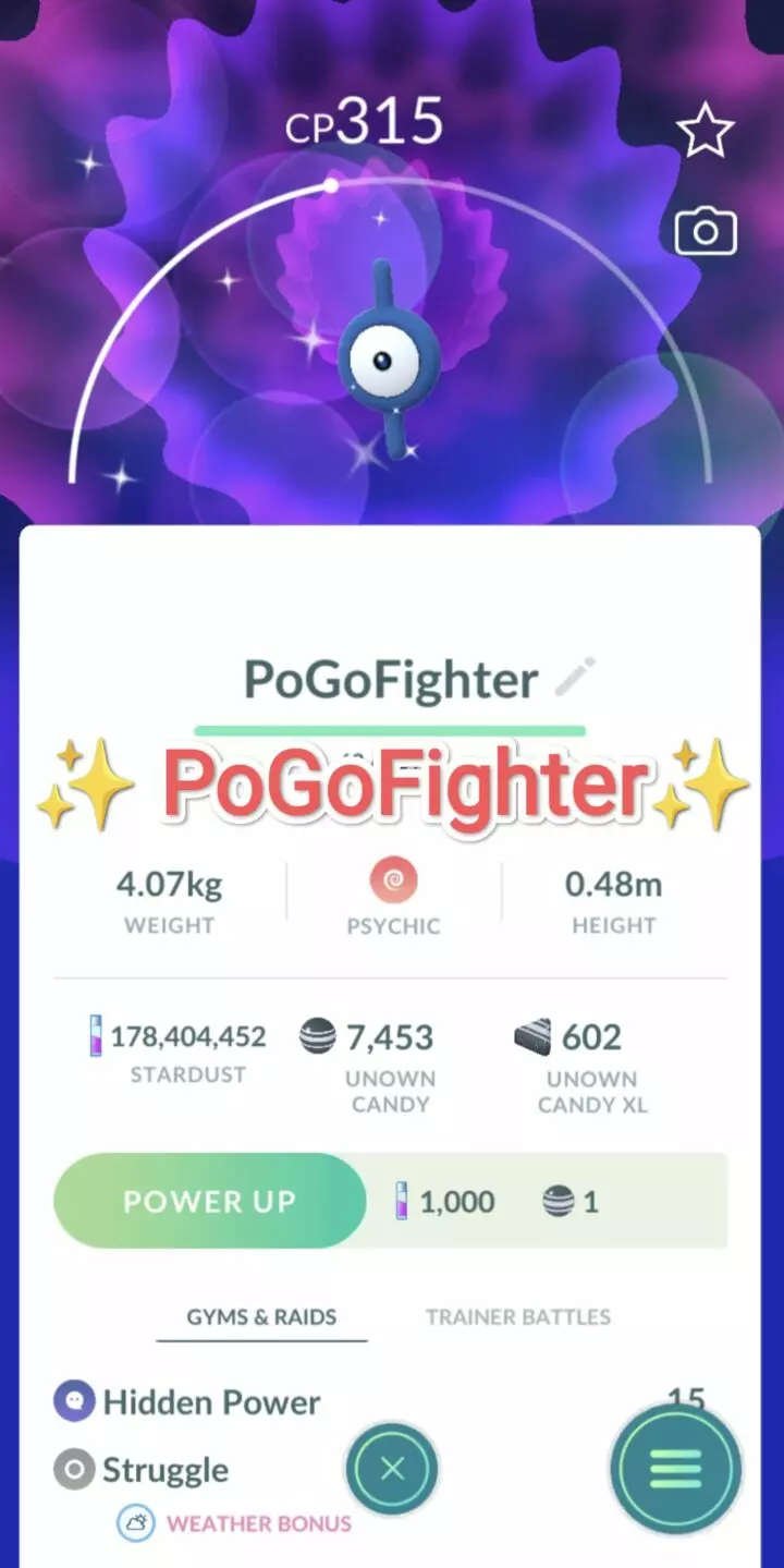 Pokémon GO Shiny Unown I - Trade 20.000 stardust (Read Describe)