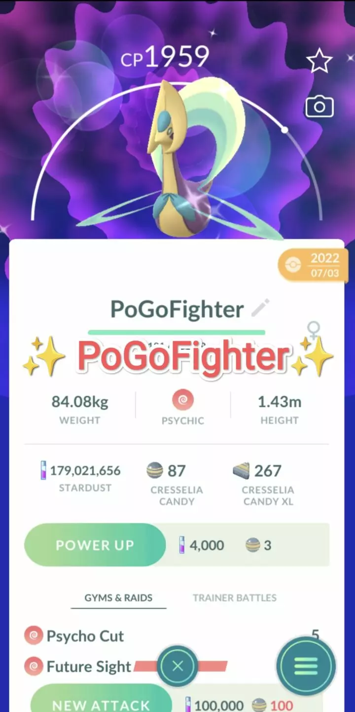 Pokémon GO Shiny Cresselia - Mini Account (Read Describe)