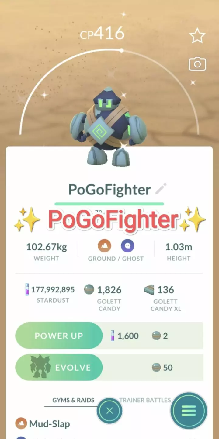 Pokémon GO Shiny Golett - Trade 20.000 stardust (Read Describe)
