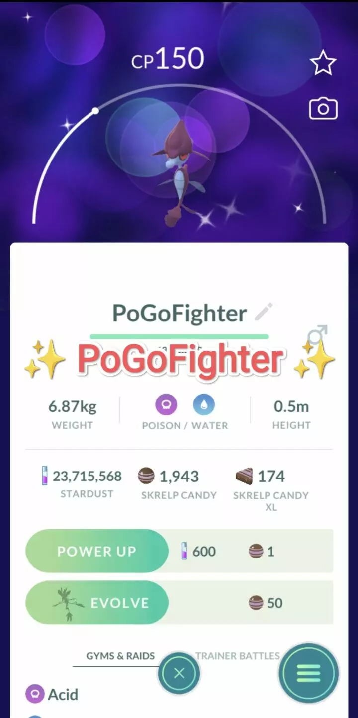 Pokémon GO Shiny Skrelp - Trade 20.000 stardust (Read Describe)