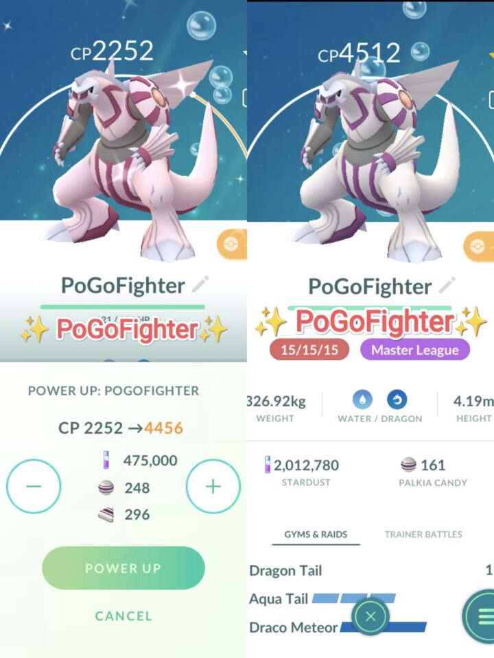 Pokemon Trade GO - Palkia Level 40 & 2nd Charged Move for PVP master League
