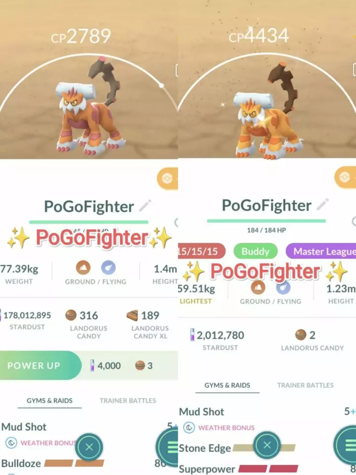 Pokémon GO Shiny Landorus / Landorus (Therian) Level 40 / Level 50 – Unlock 2nd Charge ATK (Sandsear Storm*) – PVP Master League – TRADE (Read Describe)