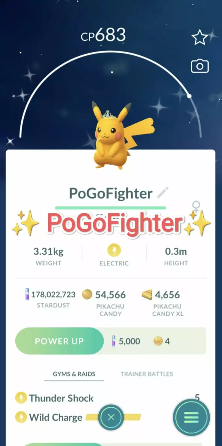 Pokémon GO Shiny Aquamarine Crown Pikachu (Blue) - GO Fest 2023 - Trade 20.000 stardust (Read Describe)