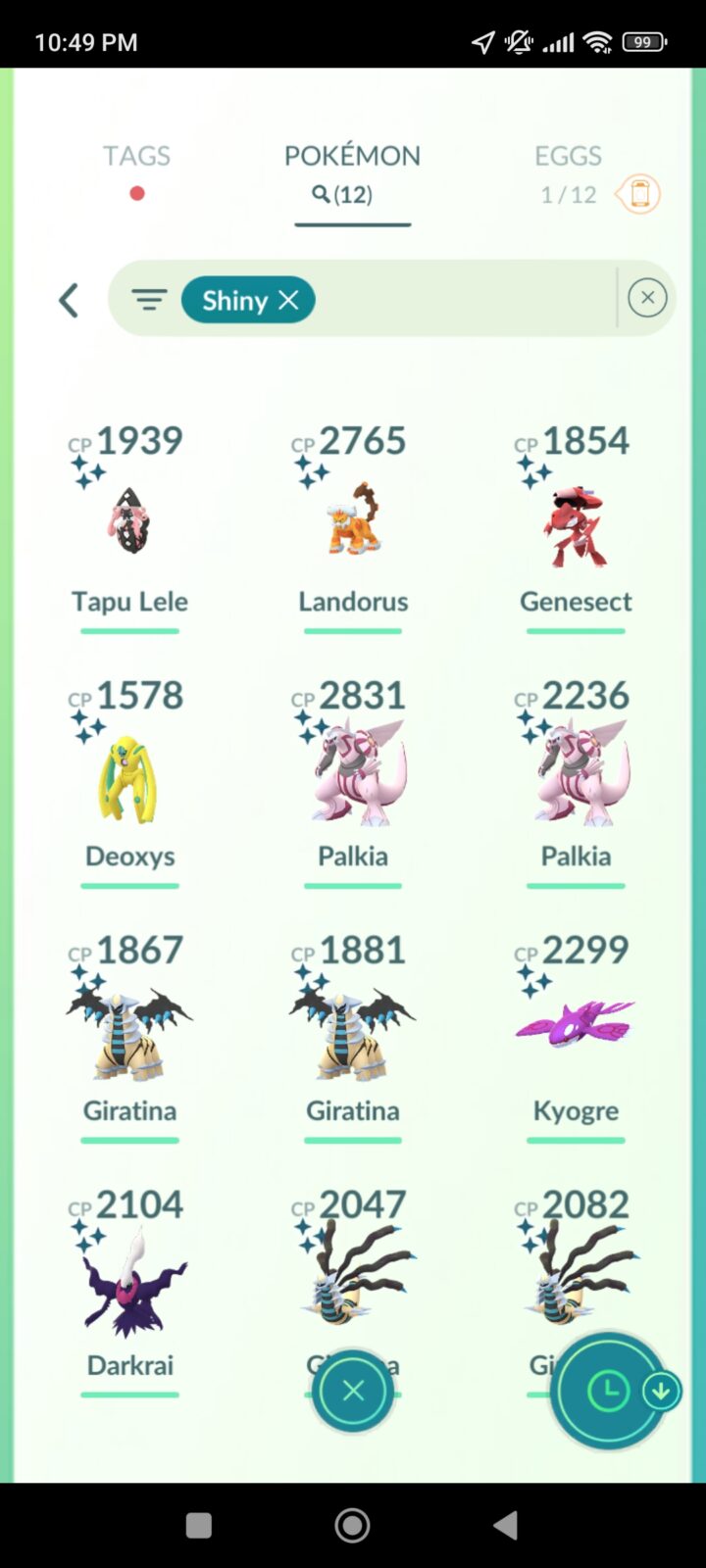 Pokémon GO Shiny Kyogre, Deoxys, Palkia x2, Giratina x2, Giratina Origin x2, Darkrai, Landorus, Genesect, Tapu Lele - Mini Account (Read Describe)