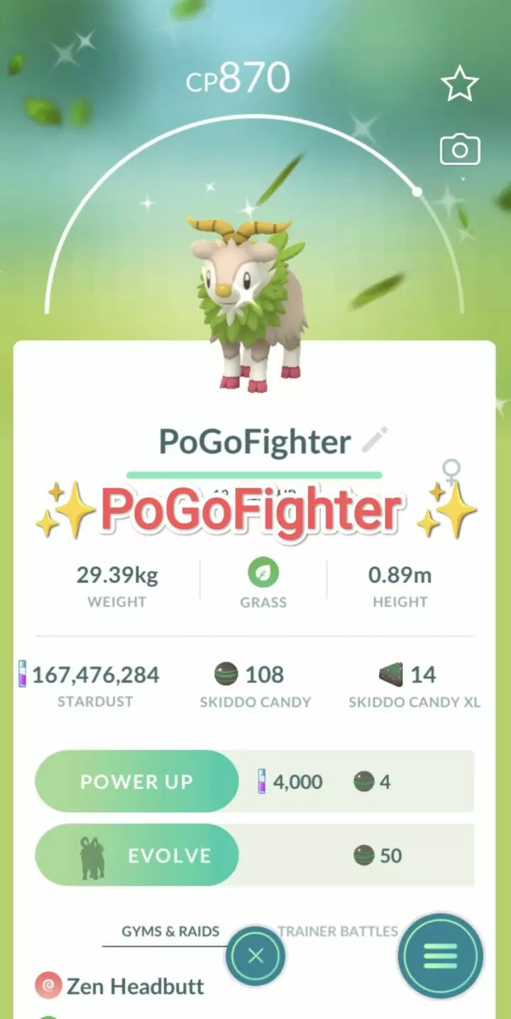 Pokémon GO Shiny Shiny Skiddo – Trade 1.000.000 stardust (Read Describe)