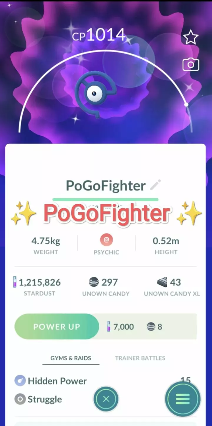 Pokémon GO Shiny Unown C - Trade 20.000 stardust (Read Describe)