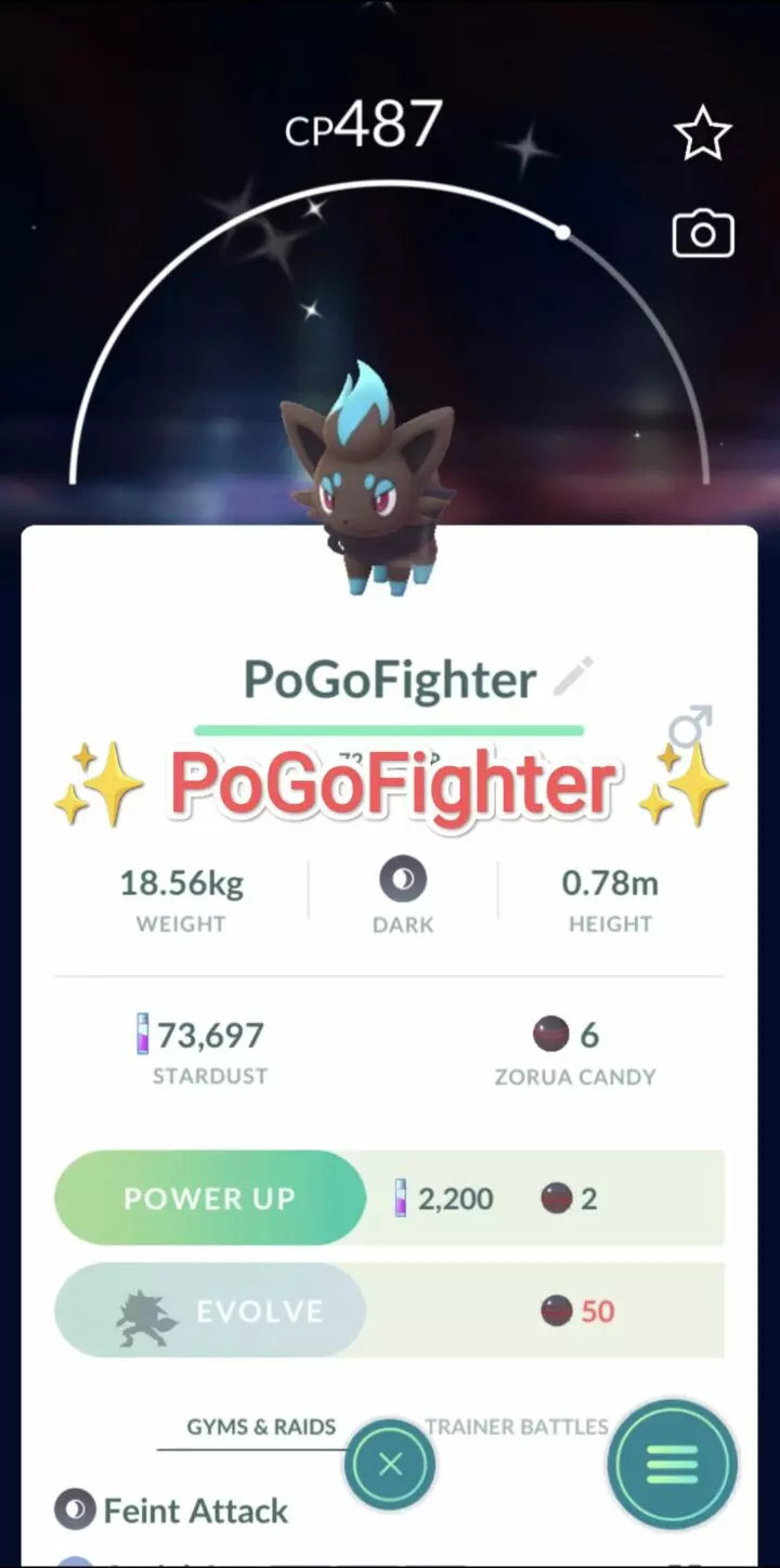 Pokémon GO Shiny Zorua - Trade 20.000 stardust (Read Describe)