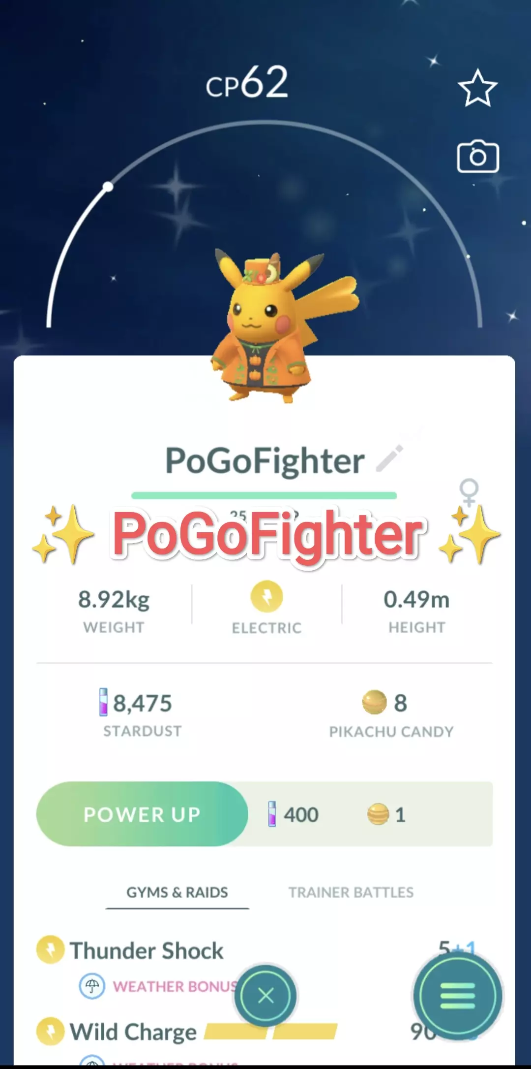 Pokémon GO Shiny Trick or Treat Pikachu - Halloween 2023 - Trade 20.000 stardust (Read Describe)