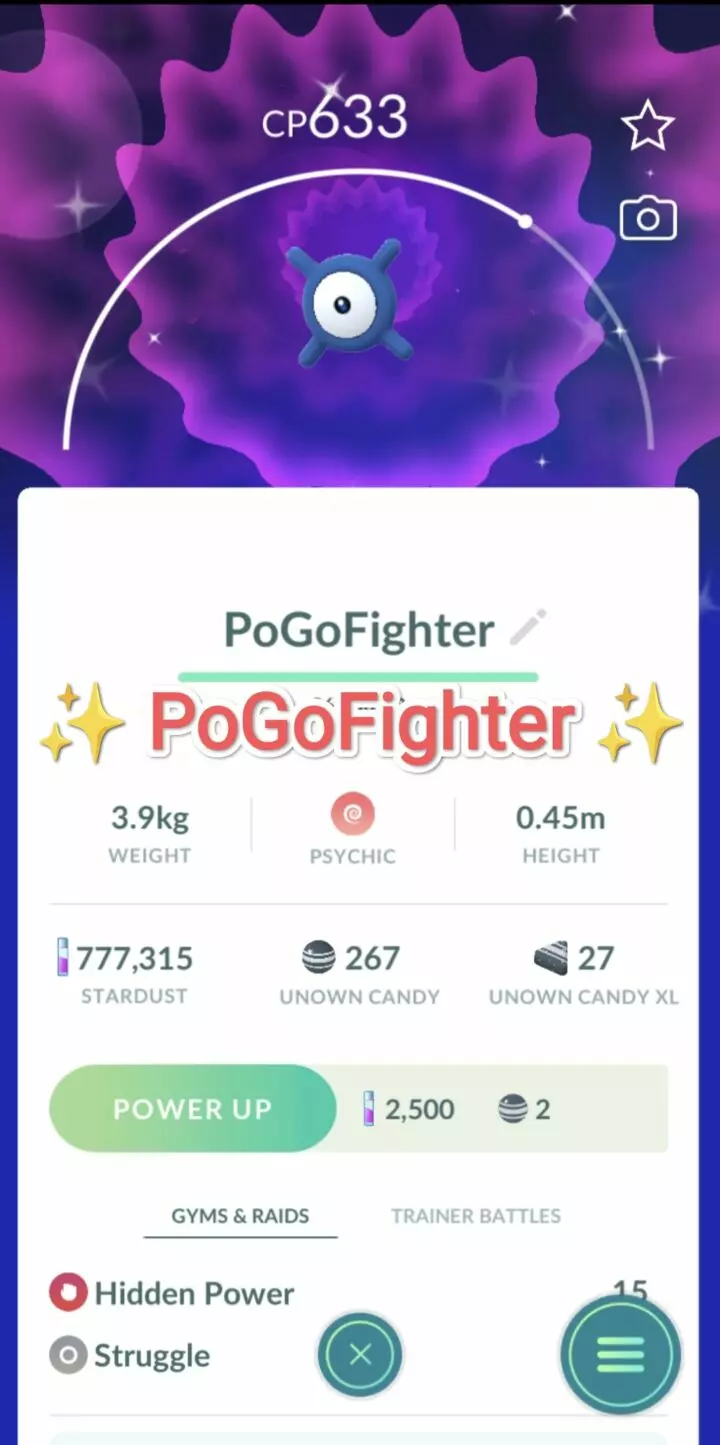 Pokémon GO Shiny Unown X - Trade 20.000 stardust (Read Describe)