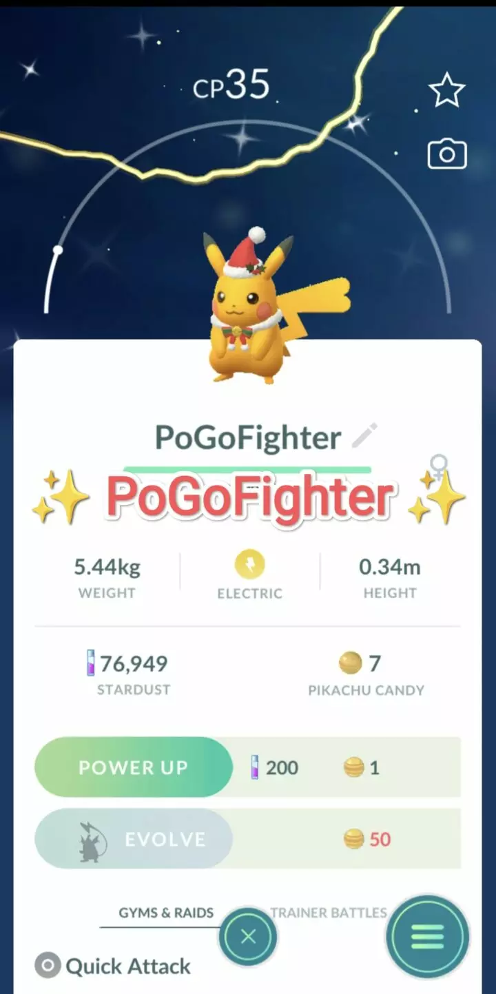 Pokémon GO Shiny Holiday Attire Pikachu - Trade 20.000 stardust (Read Describe)