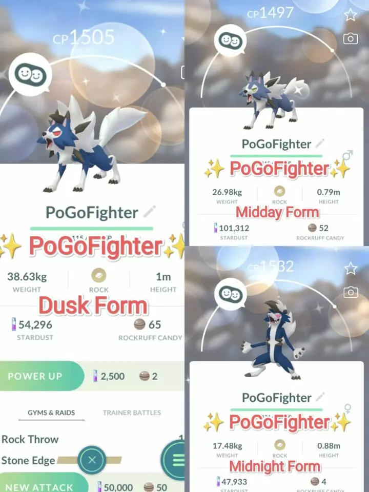 Pokémon GO Shiny Lycanroc – Can evolve Lycanroc (Dusk/Midday/Midnight Form) – Trade 20.000 stardust (Read Describe)