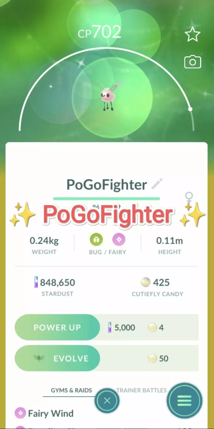 Pokémon GO Shiny Shiny Cutiefly – Trade 1.000.000 stardust (Read Describe)