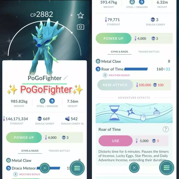 Pokémon GO Shiny Dialga (Origin Forme)- Roar of Time - Trade 20.000 stardust (Read Describe)