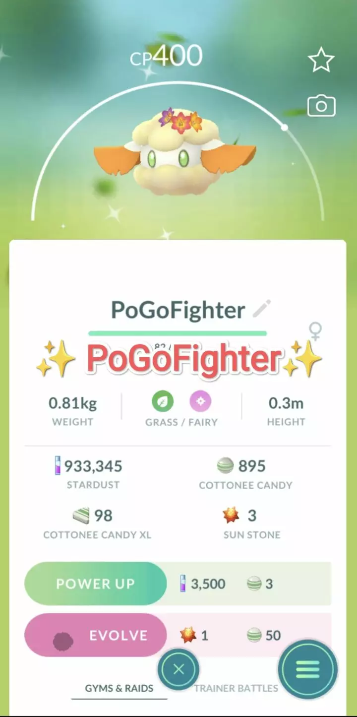 Pokémon GO Shiny Flower Crown Cottonee - Trade 20.000 stardust (Read Describe)