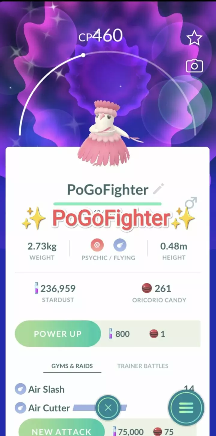 Pokémon GO Shiny Oricorio (Pa’u Style) – Trade 1.000.000 stardust (Read Describe)