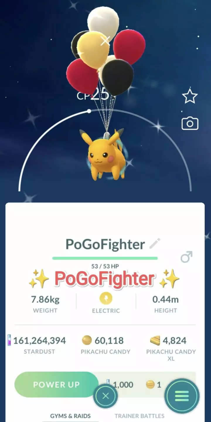 Pokémon GO Shiny Flying Pikachu with special black balloons - Indonesia - Trade 20.000 stardust (Read Describe)