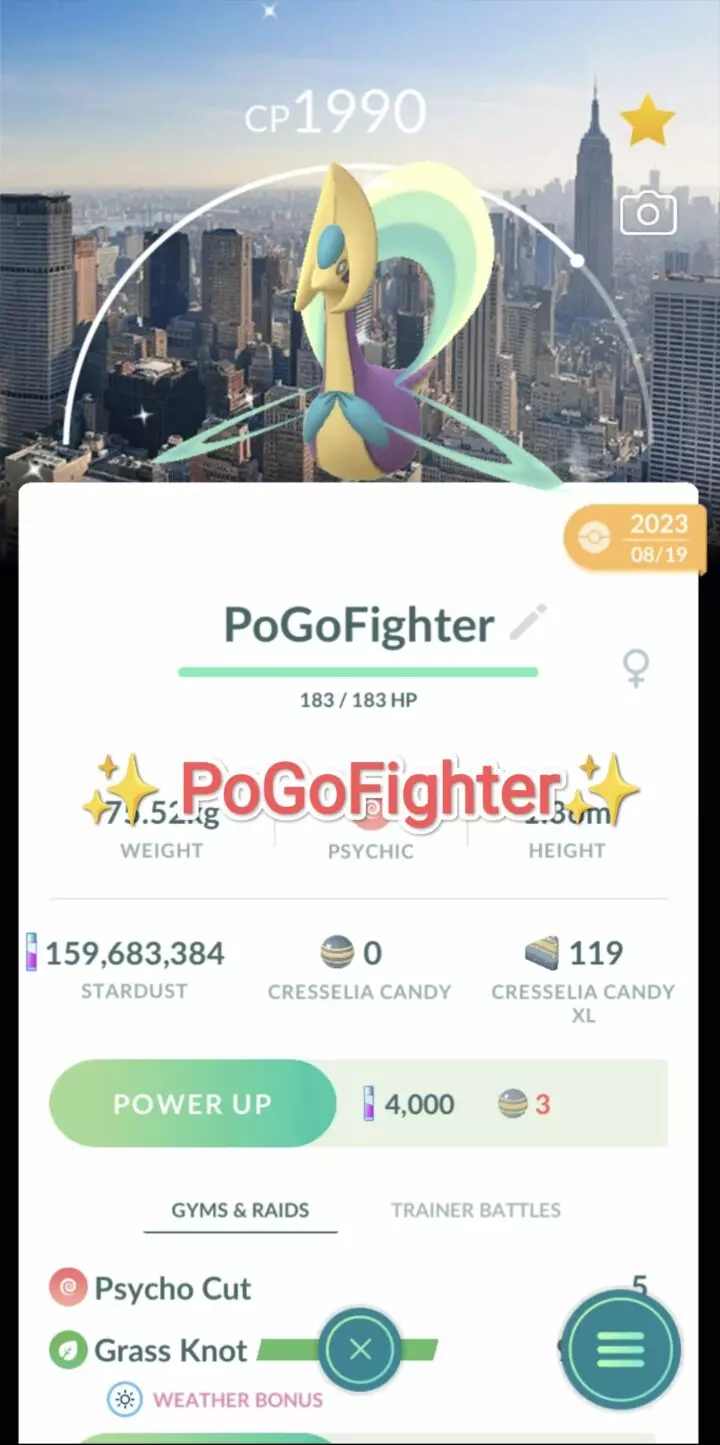 Pokémon GO Shiny Cresselia New York Location Card Background - GO Fest 2023 – Trade 20.000 stardust (Read Describe)