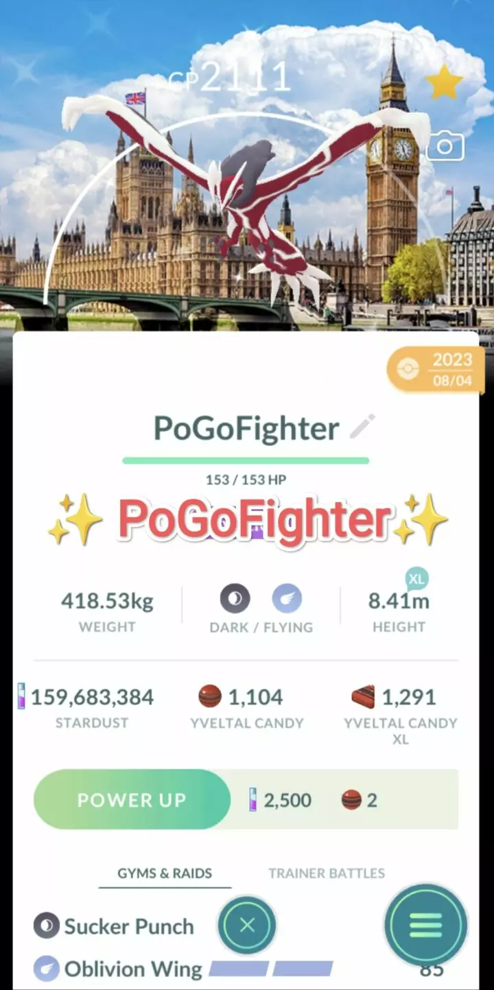 Pokémon GO Shiny Yveltal London Location Card Background - GO Fest 2023 – Trade 20.000 stardust (Read Describe)