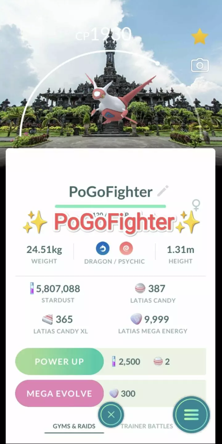 Pokémon GO Latias Bali, Indonesia Location Card Background – Trade 20.000 stardust (Read Describe)