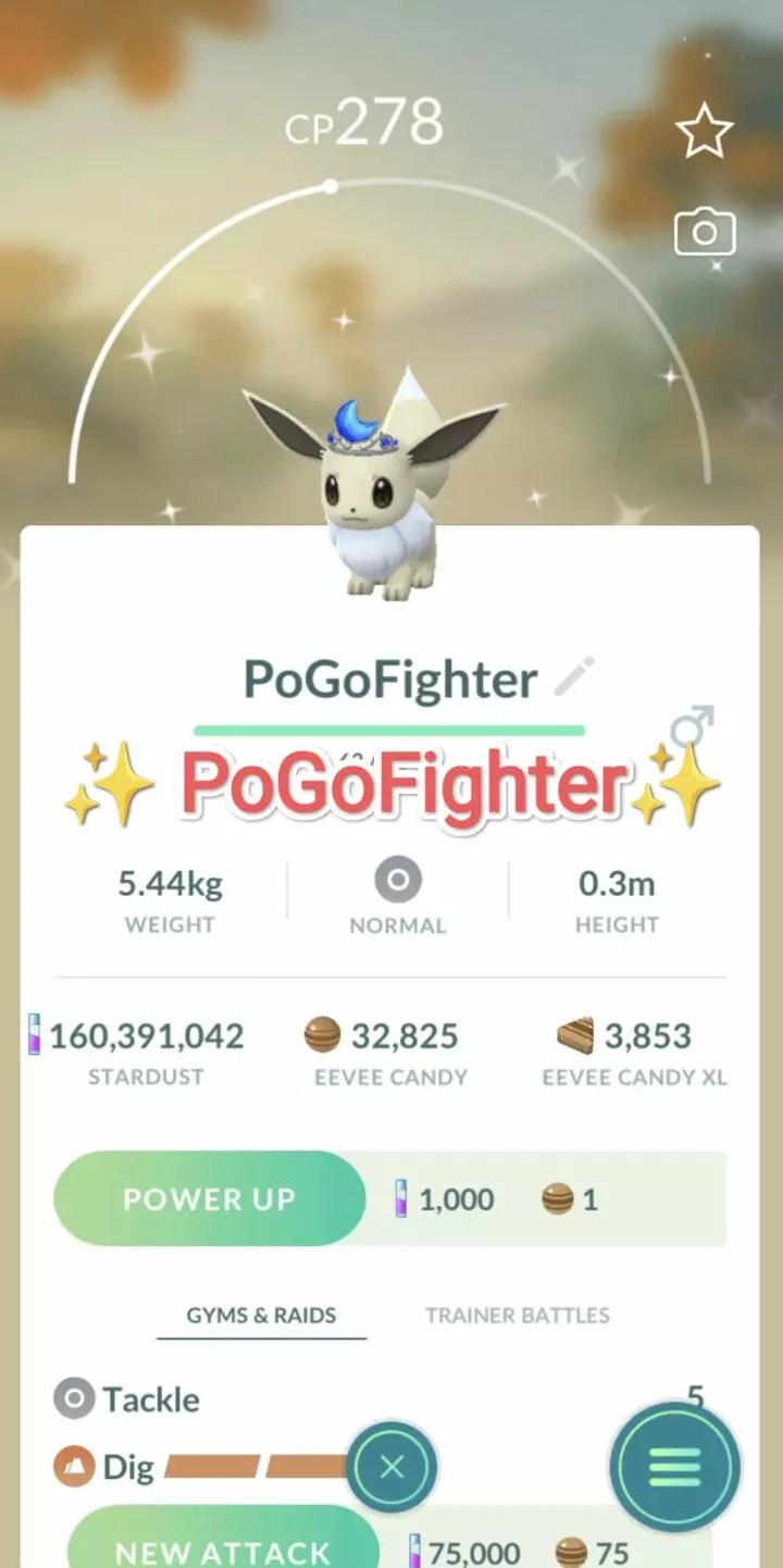 Pokémon GO Shiny Moon Crown Eevee - Trade 20.000 stardust (Read Describe)