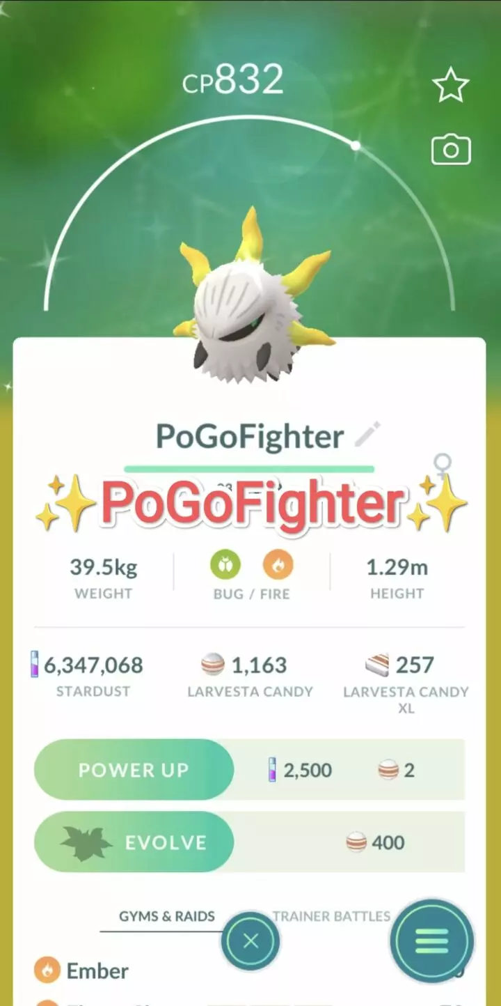 Pokémon GO Shiny Larvesta – Trade 1.000.000 stardust (Read Describe)