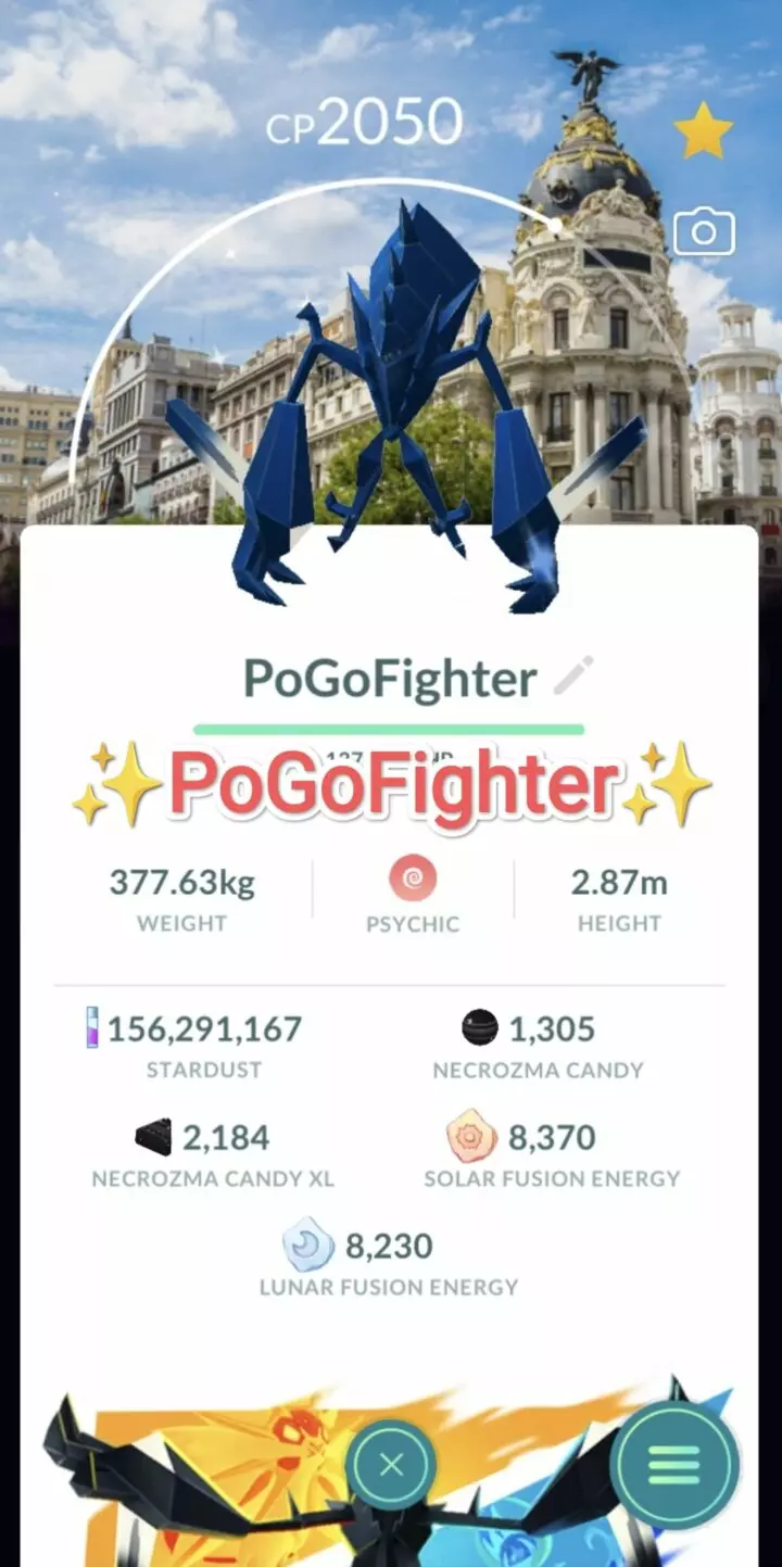 Pokémon GO Shiny Necrozma Madrid, Spain Location Card Background – Trade 20.000 stardust (Read Describe)