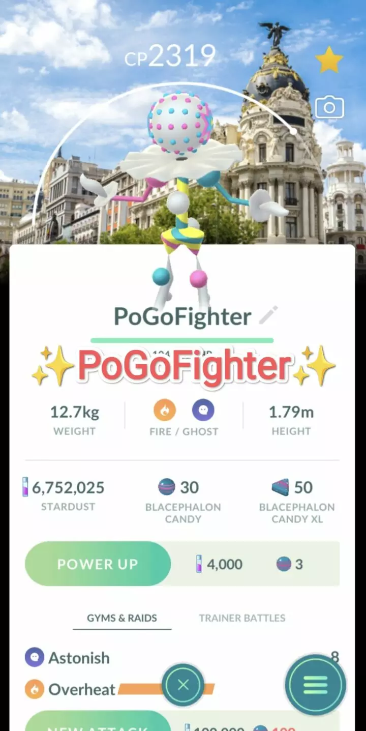 Pokémon GO Blacephalon Madrid, Spain Location Card Background – Trade 20.000 stardust (Read Describe)