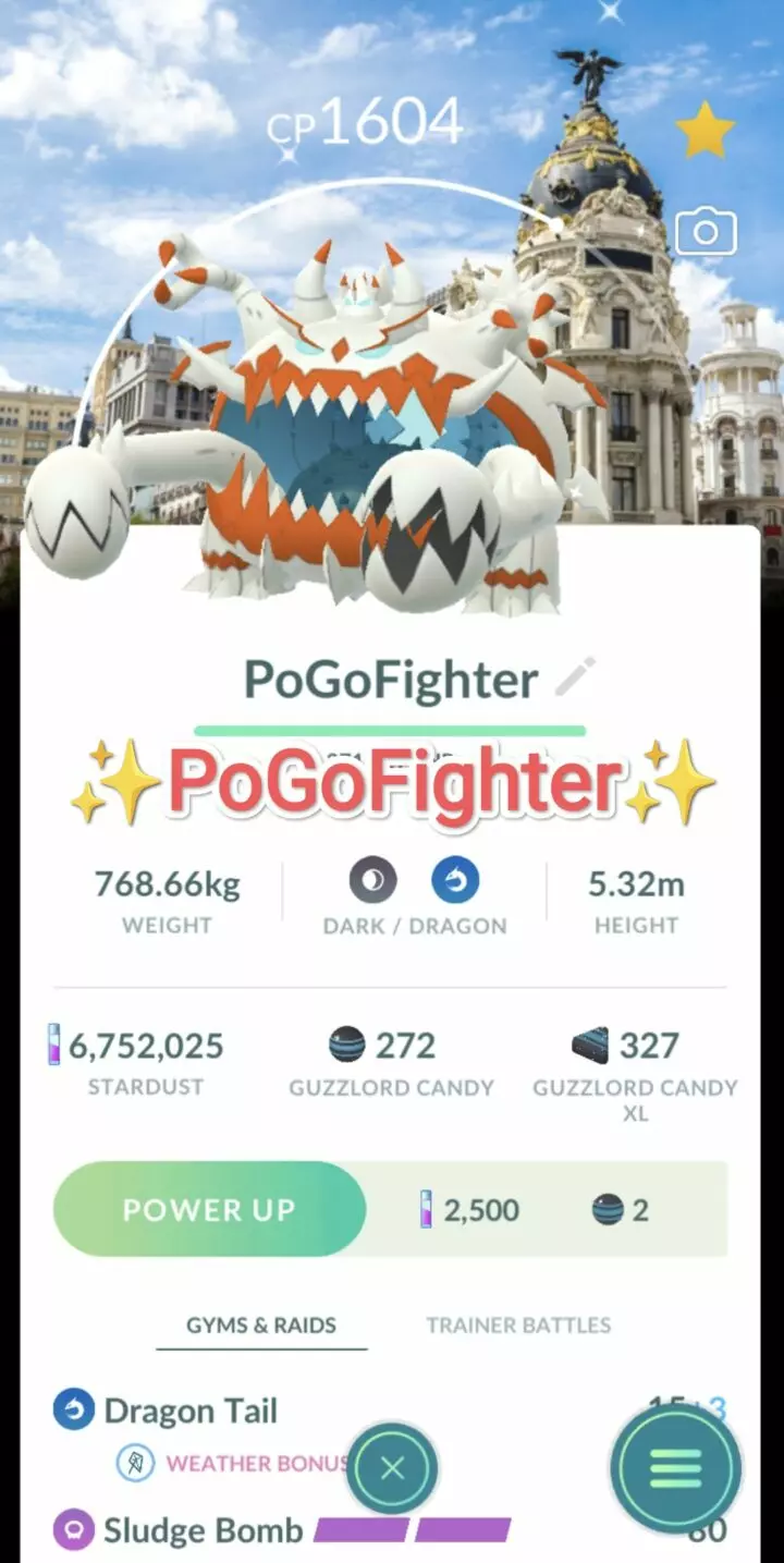 Pokémon GO Shiny Guzzlord Madrid, Spain Location Card Background – Trade 20.000 stardust (Read Describe)