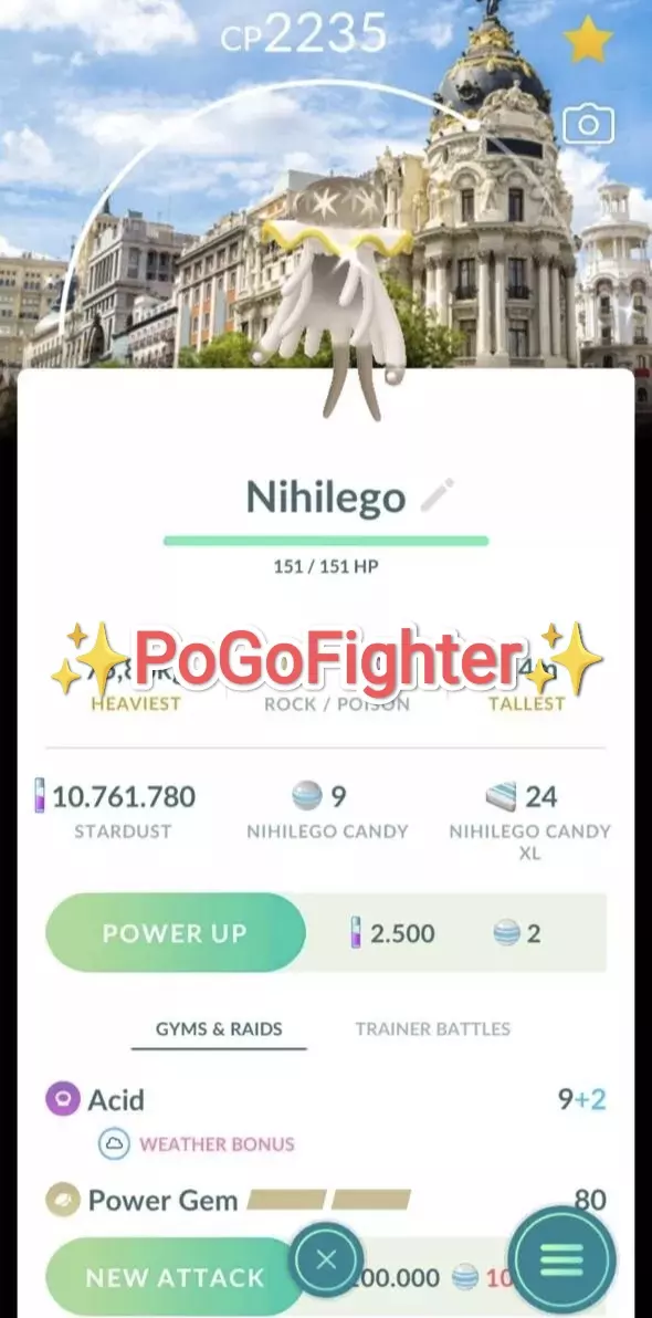 Pokémon GO Shiny Nihilego Madrid, Spain Location Card Background – Trade 20.000 stardust (Read Describe)