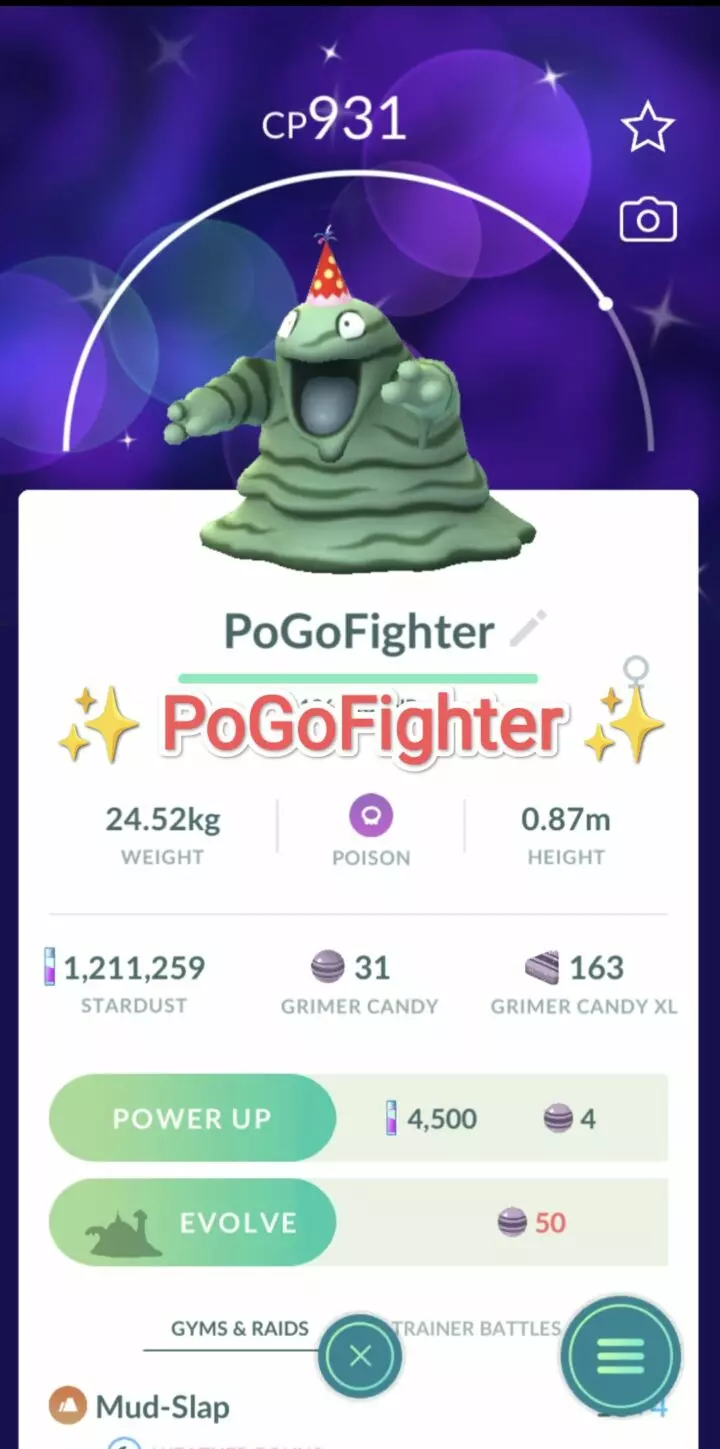 Pokémon GO Shiny Party Hat Grimer - Trade 20.000 stardust (Read Describe)