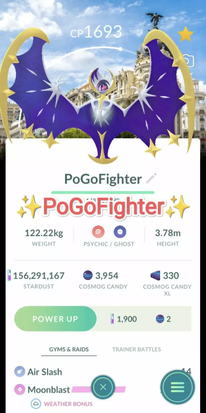 Pokémon GO Lunala Madrid, Spain Location Card Background – Trade 20.000 stardust (Read Describe)