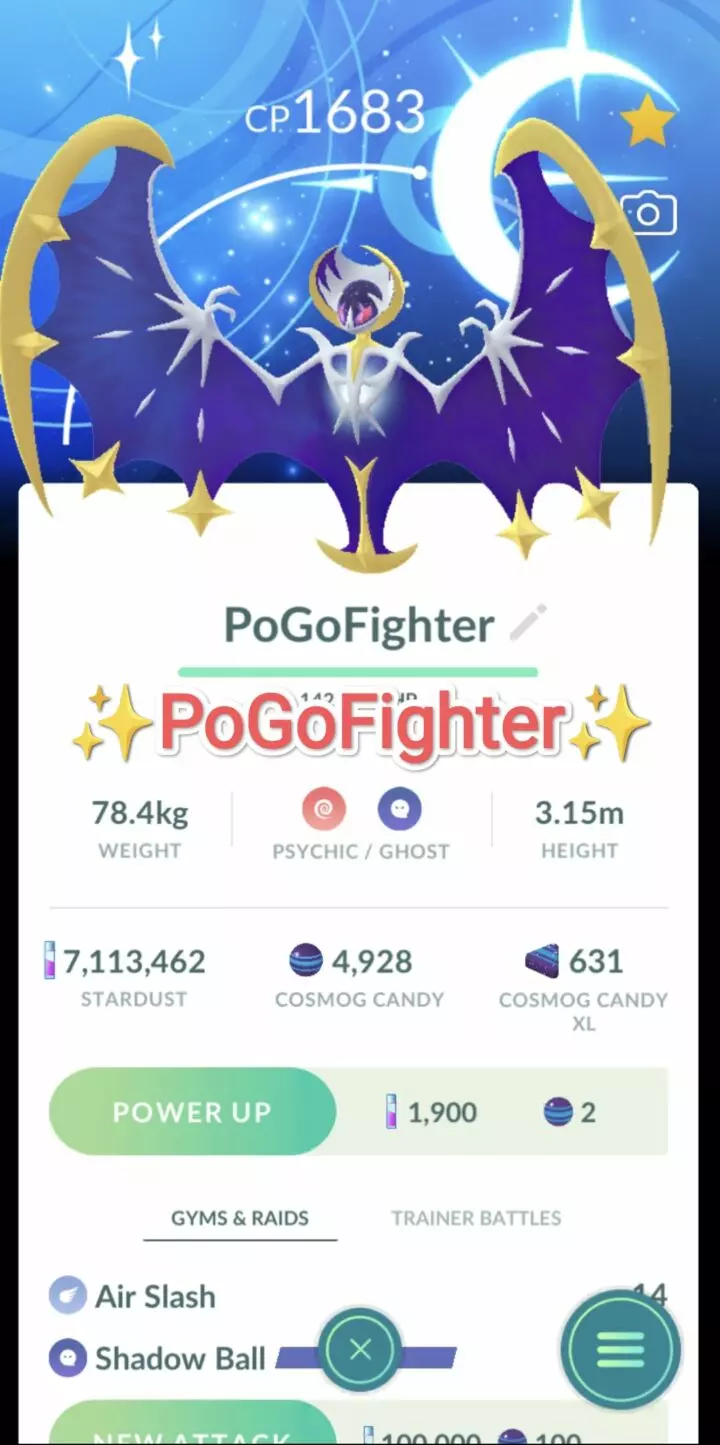 Pokémon GO Lunala with special Moon Background - GoFest 2024 – Trade 20.000 stardust (Read Describe)