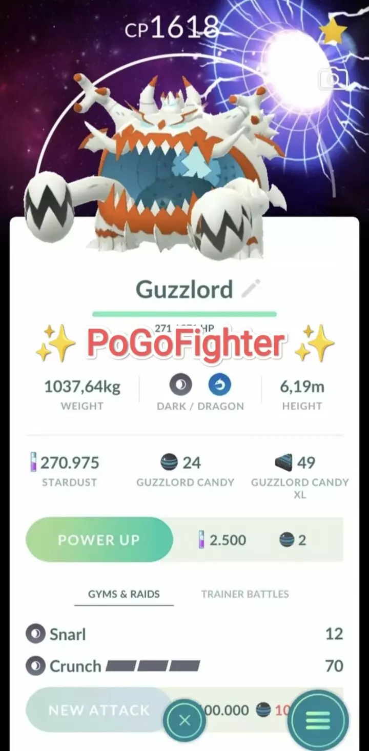 Pokémon GO Shiny Guzzlord With Special Background – Trade 20.000 stardust (Read Describe)