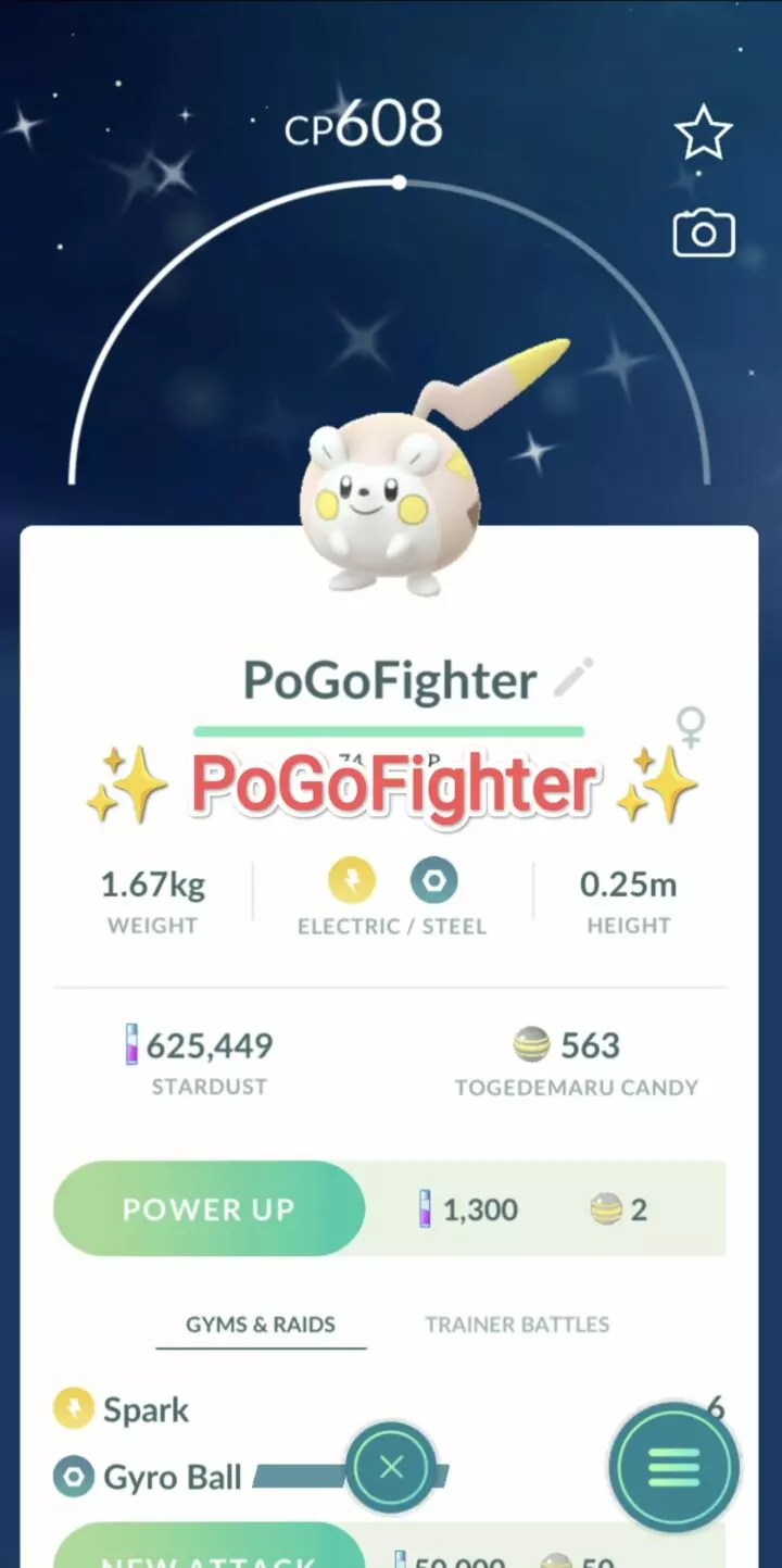Pokémon GO Shiny Togedemaru - Trade 20.000 stardust (Read Describe)