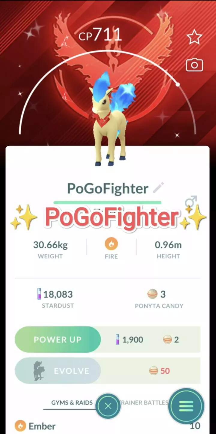 Pokémon GO Shiny Candela Accessory Ponyta Location Card Valor Background - Trade 20.000 stardust (Read Describe)