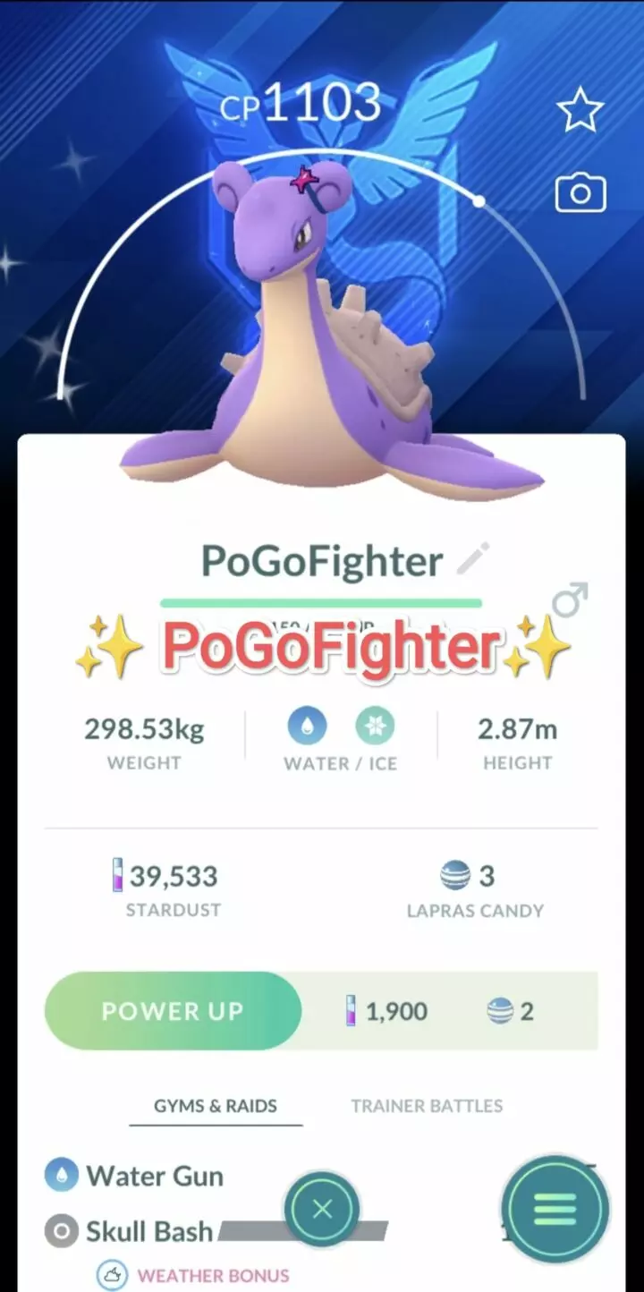 Pokémon GO Shiny Blanche Accessory Lapras Location Card Mystic Background - Trade 20.000 stardust (Read Describe)