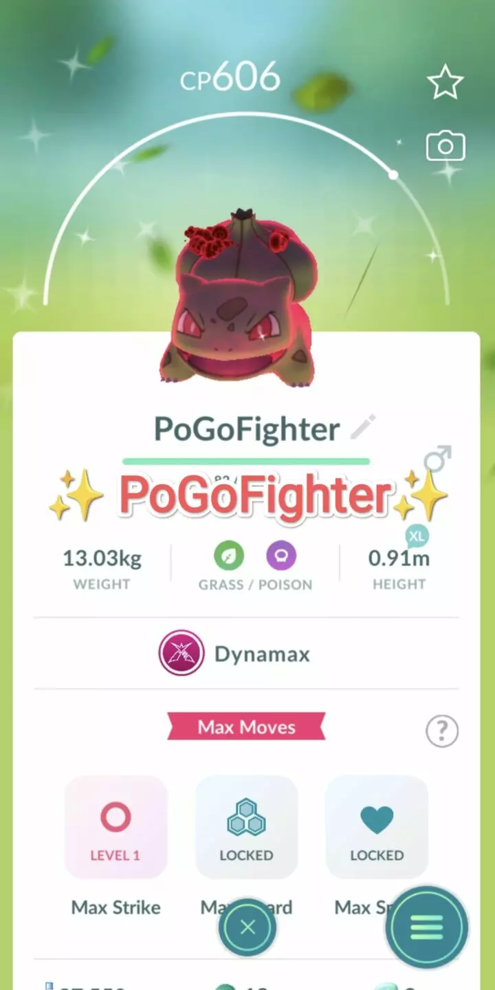 Pokémon GO Shiny Dynamax Bulbasaur - Trade 20.000 stardust (Read Describe)