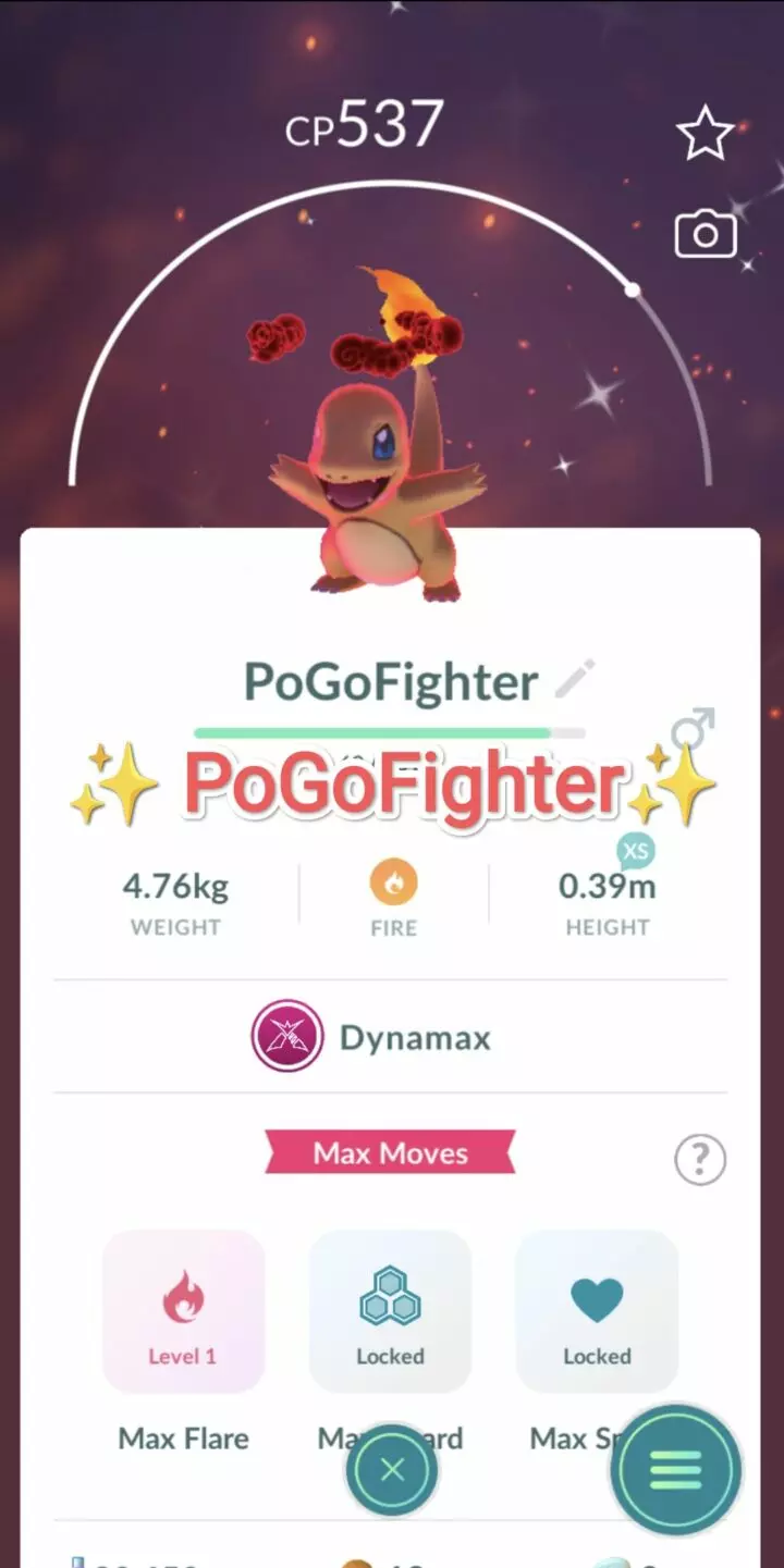 Pokémon GO Shiny Dynamax Charmander - Trade 20.000 stardust (Read Describe)