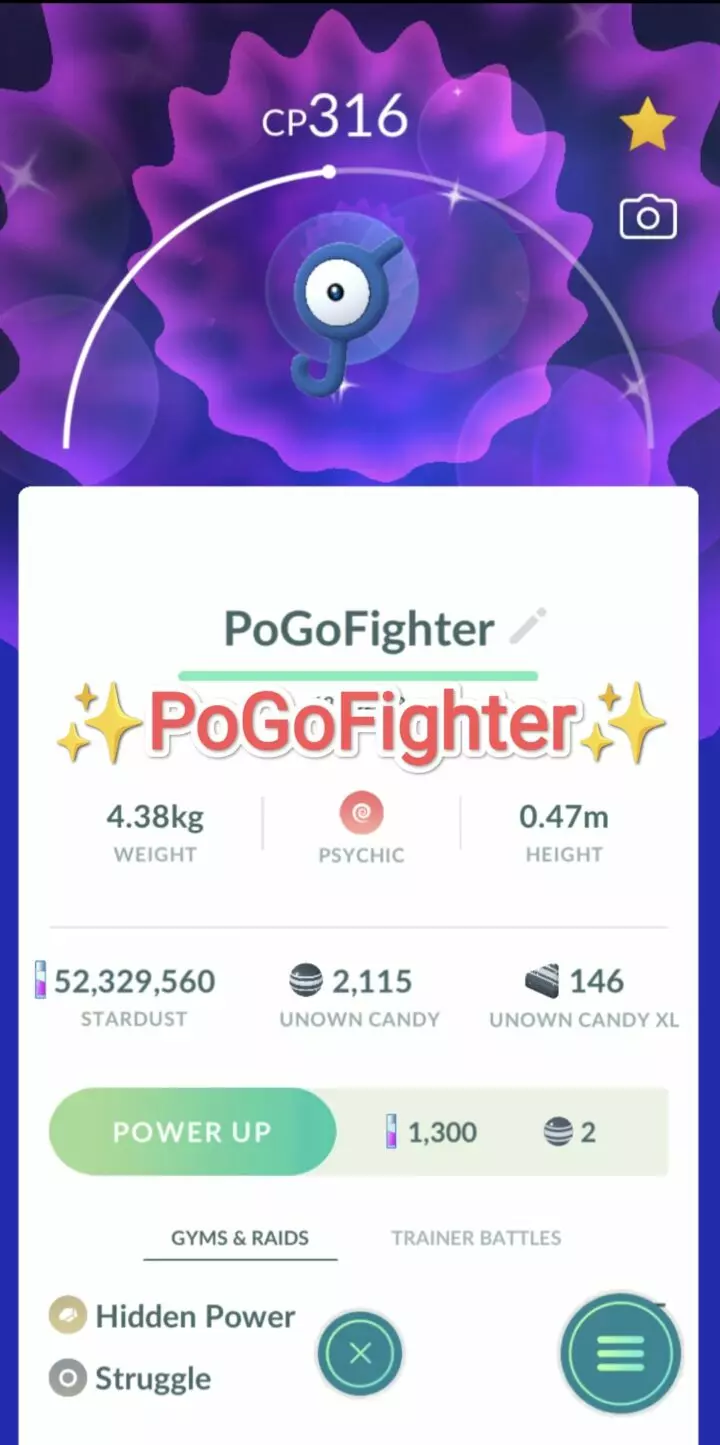 Pokémon GO Shiny Unown J - Trade 20.000 stardust (Read Describe)
