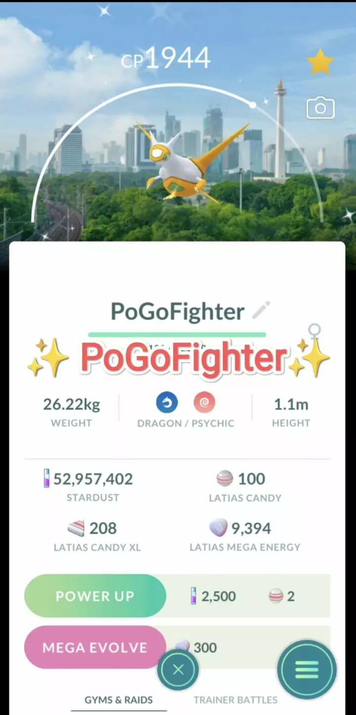 Pokémon GO Shiny Latias Jakarta, Indonesia Location Card Background – Trade 20.000 stardust (Read Describe)